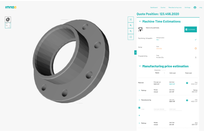 Kalkulieren Sie Ihre CNC-Bauteile automatisch mit Imnoo