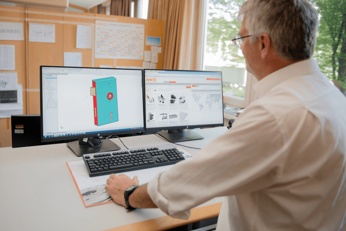 AMF Arbeitsplatz Konstruktion SOLIDWORKS Konstruktionsarbeitsplatz bei AMF mit SOLIDWORKS