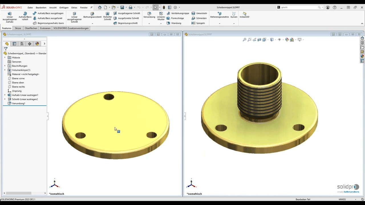 Video-Vorschaubild SOLIDWORKS Außengewinde erstellen mit Gewindebolzenassistent