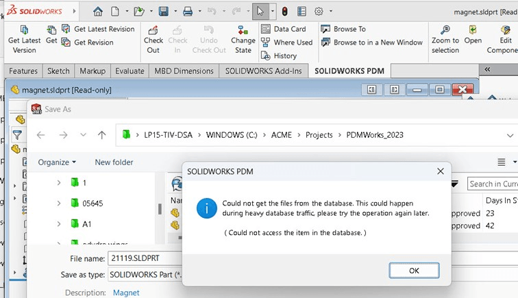 Fehlermeldung-Datenbank-SWX-PDM Fehlermeldung-Datenbank-SWX-PDM