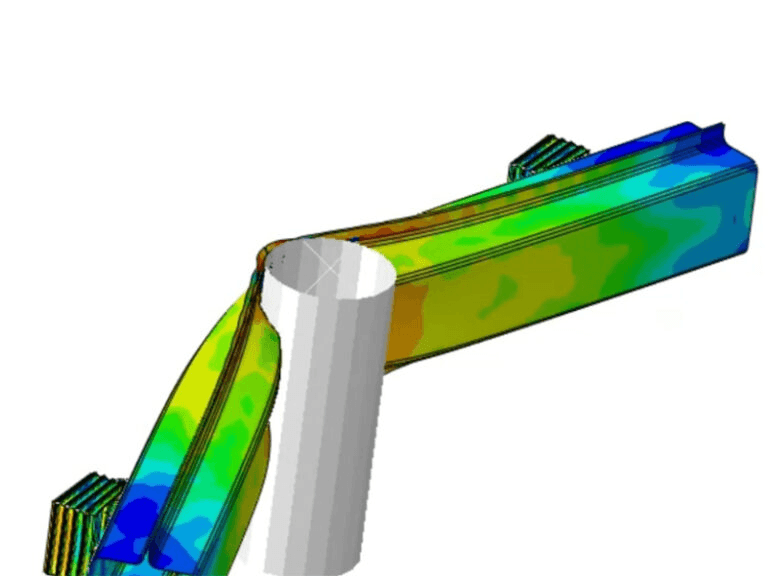 Verformung des Querträgers beim Pfahl-Crash Verformung des Querträgers beim Pfahl-Crash