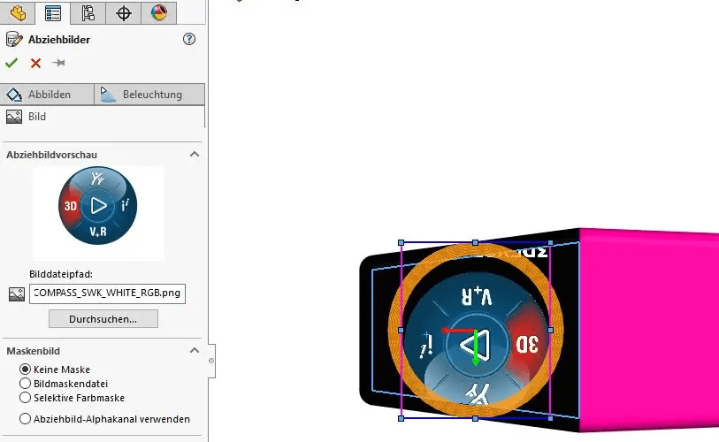 SOLIDWORKS Abziehbild platzieren SOLIDWORKS Abziehbild platzieren