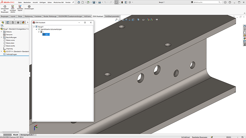 Kompatibilität SOLIDWORKS Funktionen DSTV Assistant Kompatibilität der SOLIDWORKS Funktionen mit dem DSTV Assistant