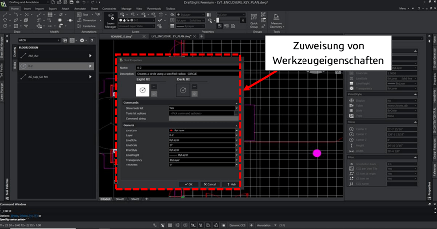 Werkzeugeigenschaften in DraftSight zuweisen