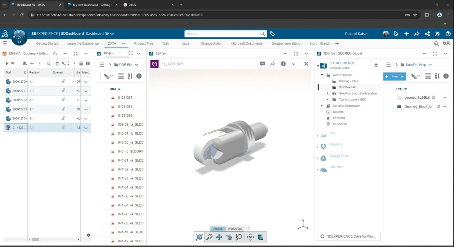 GEOMED Dashboard in der 3DEXPERIENCE Plattform