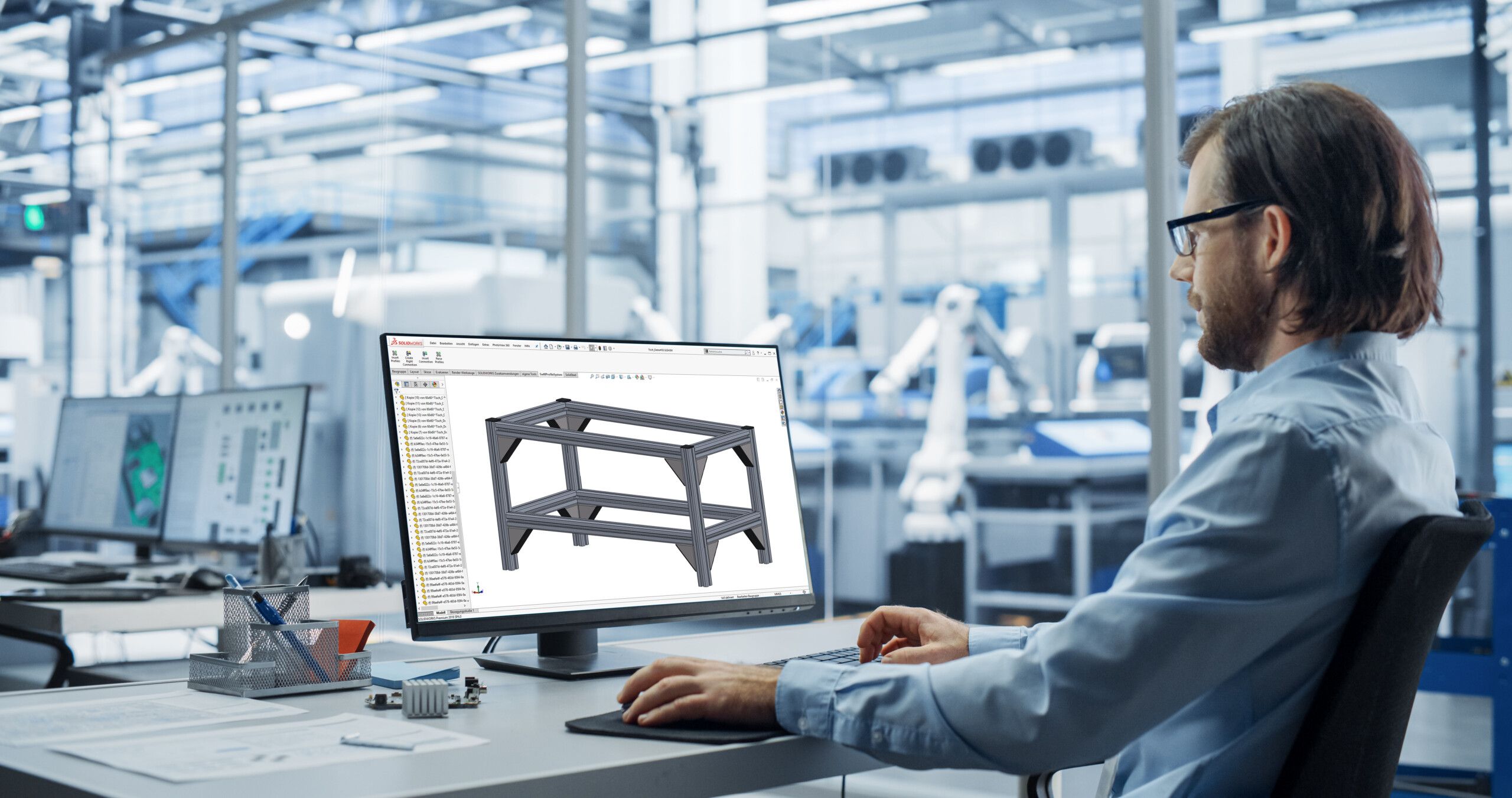 Person nutzt AluFrame Assistant am CAD-Arbeitsplatz