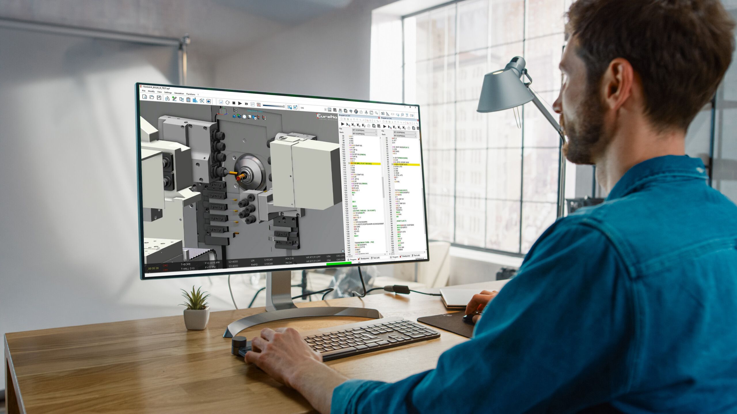 Praktischer Einsatz Eureka Bildschirm Person Person am Bildschirm im praktischen Einsatz mit Eureka Software