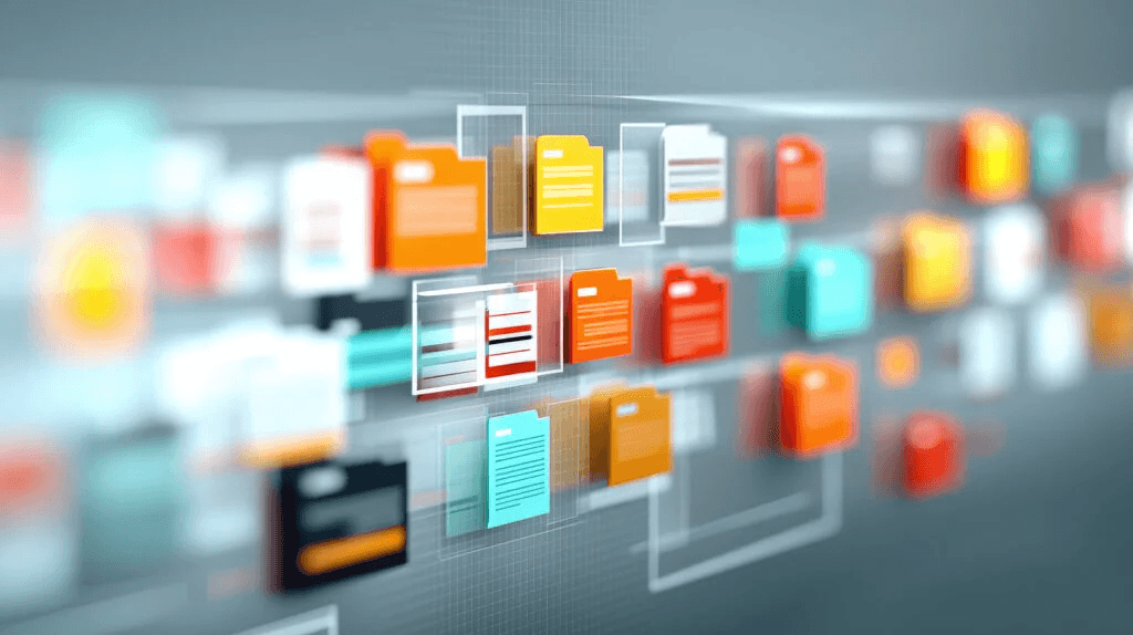Ordner Dokumente digital angeordnet Digital angeordnete Ordner und Dokumente in einer strukturierten Übersicht