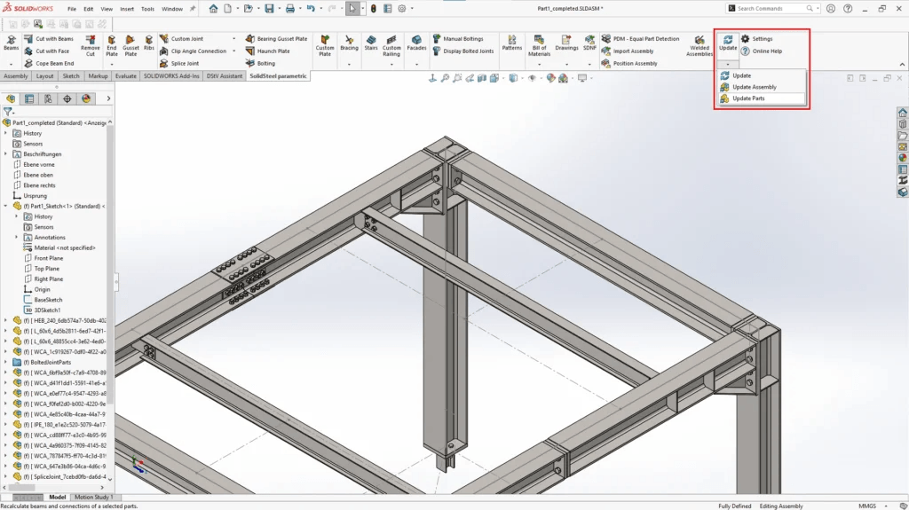 Funktion zum selektiven parametrischen Update in der Konstruktion