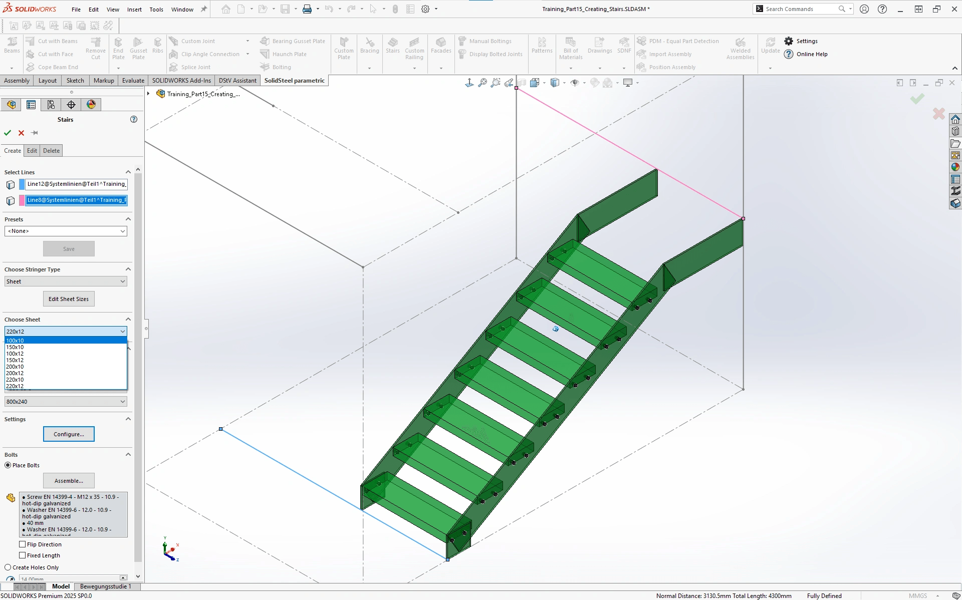 Darstellung der Treppenfunktion in SOLIDWORKS