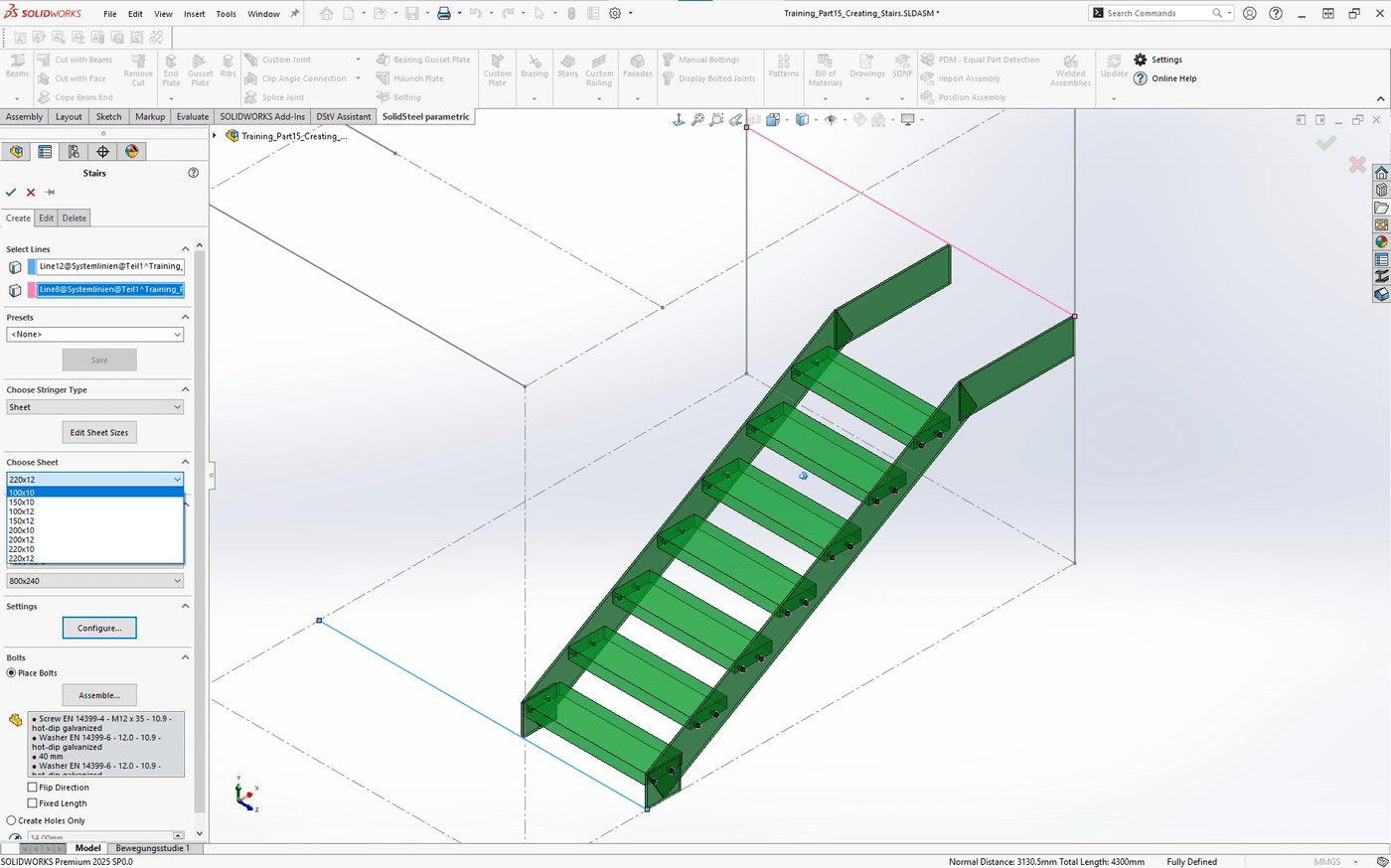 SOLIDWORKS Treppenfunktion Darstellung der Treppenfunktion in SOLIDWORKS
