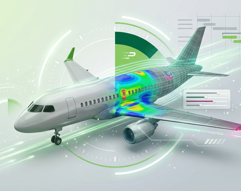 Der Simulations‑Effekt 800x632 Bild zeigt die Vorteile einer Simulation für eine schnellere Marktreife an Hand eines Flugzeuges